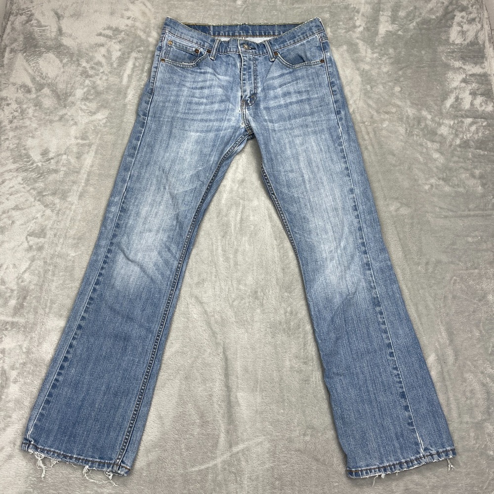 Levi's Jeans Mens 33x32 Blue Denim Whiskered Faded Stretch 527 Slim Bootcut Leg